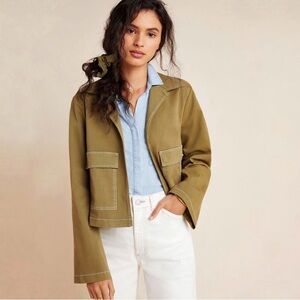 Anthropologie Amadi Olivia Contrast Utility Jacket Olive Green Size Large